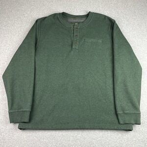 LL Bean Pullover Mens XL Katahdin Iron Works Bonded Waffle Fleece Henley Green